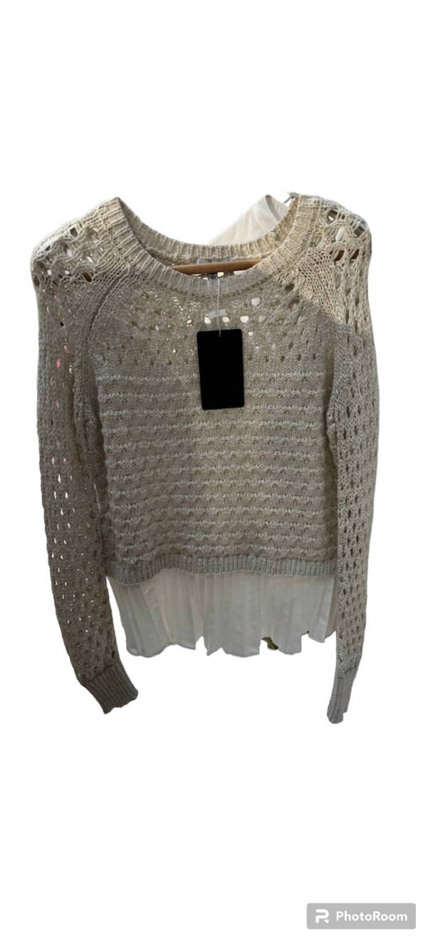 NEW FATE pleated open knit sweater in oatmeal - Picture 4 of 4